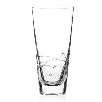 Image of DIAMANTE Swarovski Conical Hand Cut Crystal Vase ‘Spiral’ with Crystals 20cm Small Glass in gift box