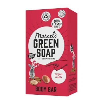 Image of Marcel&#039;s Green Soap Body Bar Argan &amp; Oudh Saves 3 bottles of regular Shower Gel 100% Eco friendly Vegan 97% Biodegradable 150 G