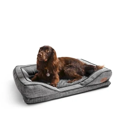 Image of Silentnight Orthopaedic Luxury Pet Dog Cat Bed Cosy Comfortable Medium Puppy Sofa with Machine Washable Removable Cover, Contoured Foam Support, Non Slip Base Grey, 80 x 59 18cm