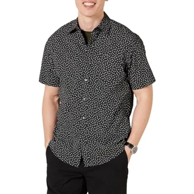 Image of Amazon Essentials Men&#039;s Regular Fit Short Sleeve Print Shirt, Black Floral, S