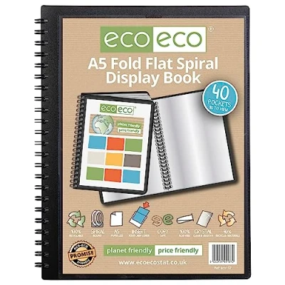 Image of eco A5 50% Recycled 40 Pocket Fold Flat Spiral Bound Display Book, eco137