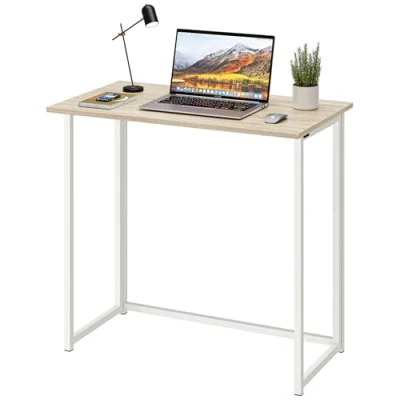 Image of Dripex Compact Folding Desk No Assembly Required Computer Hobby Craft Table, Oak