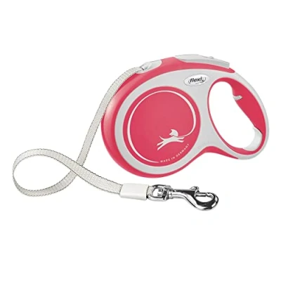 Image of FLEXI New Comfort Retractable Dog Leash (Tape), for Dogs Up to 132lbs, 26 ft, Large, Red /Pastel