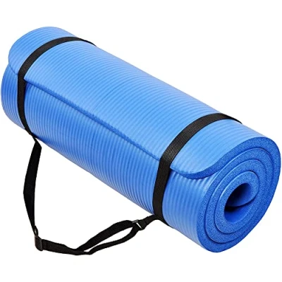 Image of BalanceFrom GoCloud All Purpose 1 Inch Extra Thick High Density Anti Tear Exercise Yoga Mat with Carrying Strap, 180cm x 60cm (Blue)