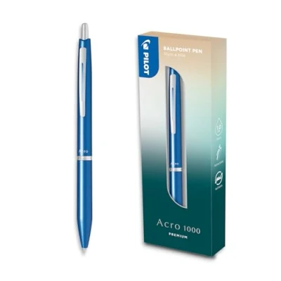 Image of PILOT Acro 1000 premium Ballpoint Pen in Sky Blue Gift Box Ultra Smooth Ink for Unmatched Writing Fluidity Refillable and retractable Black Medium Tip