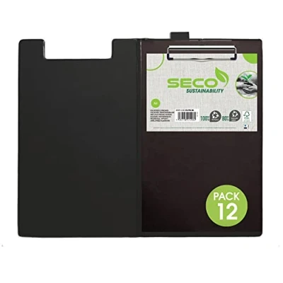 Image of SECO 570A ECO BK A4 PVC Covered Foldover Clipboard with Heavy Duty Clip Black (Pack of 12)