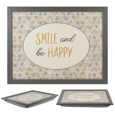 Image of Large Wooden Soft Padded Cushioned Bean Bag Lap Dinner Laptop Food TV Tray (Smile And Be Happy)