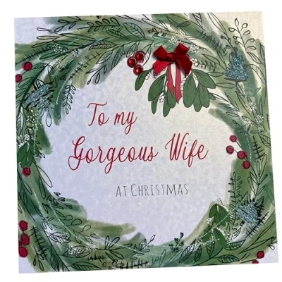 Image of WHITE COTTON CARDS To My Gorgeous Wife, Handmade Large Christmas Card (Code xx14 28)