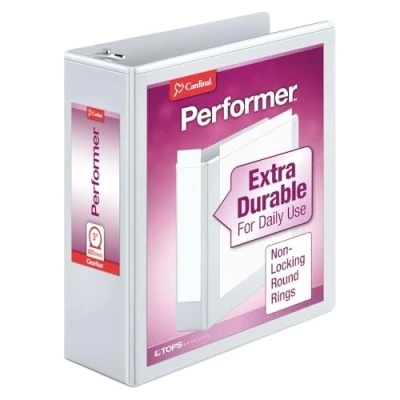 Image of Cardinal 3 Ring Binder, Inch Performer ClearVue Round Rings, 625 Sheet Capacity, Customizable Covers, PVC Free, White (67524)