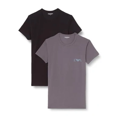 Image of Emporio Armani Men&#039;s Bold Monogram Crew Neck 2 Pack T Shirt, Black/Magnet, L