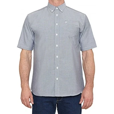Image of Farah Mens Short Sleeve Regular Fit Oxford Shirt &#039;The Drayton&#039; Navy Medium