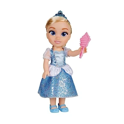 Image of Disney Princess Cinderella Doll, 14 / 35cm Tall Doll with Royal Reflection Eyes Includes Shimmery Platinum Holofoil Printed Removable Dress, Shoes, Tiara and Brush, Perfect for Girls Ages 3+
