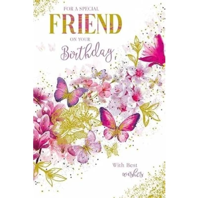 Image of Paper Rose Special Friend Female Birthday Card Butterflies, Blossom and Magnolia with Foil Details Eco Friendly Recyclable