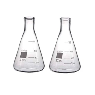 Image of Rocwing Borosilicate 3.3 Glass Graduated Conical Erlenmeyer Flask for Laboratory (500ml, 2 in a pack)