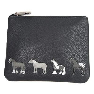 Image of Premium Leather Horse Coin Purse by Mala with Gift dustbag (Black)