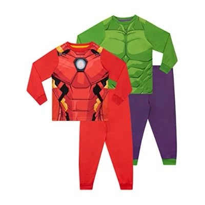 Image of Marvel PJs for Boys Avengers Pyjamas Kids Hulk and Iron Man Pyjama Multipack Multicoloured Age 2 to 3 Years