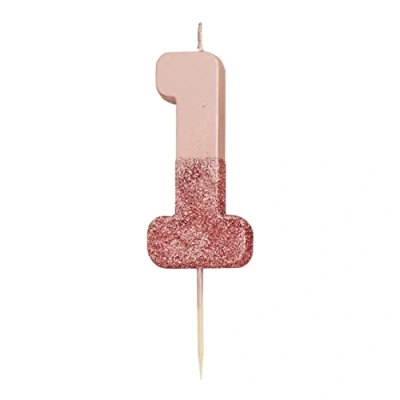 Image of Talking Tables Large Rose Gold Number 1 Candle with Glitter Premium Quality Cake Topper Decoration Pretty, Sparkly for Kids, Adults,1st Birthday Party, 18th, 21st, Anniversary, Milestone