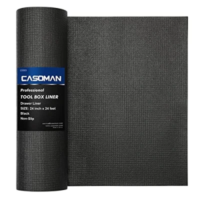 Image of CASOMAN Professional Tool Box Liner and Drawer 24 inch x feet,Easy Cut Non Slip Foam Rubber Toolbox Mat Adjustable Thick Cabinet Liners