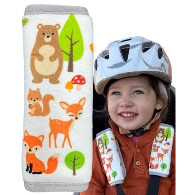 Image of HECKBO 2X Baby Belt Protector with Heart Motif Safety Shoulder Pads Cushion car Seats for Children, Boys, Boys (Forest Animals)