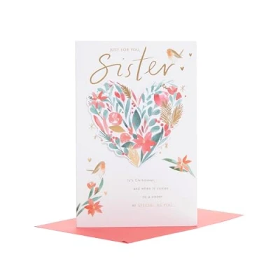 Image of UK Greetings Christmas Card for Sister Festive Heart Design