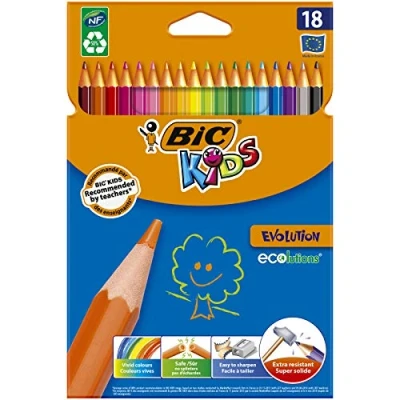 Image of BIC Kids Evolution ECOlutions Colouring Pencils Assorted Colours, Cardboard Wallet of 18