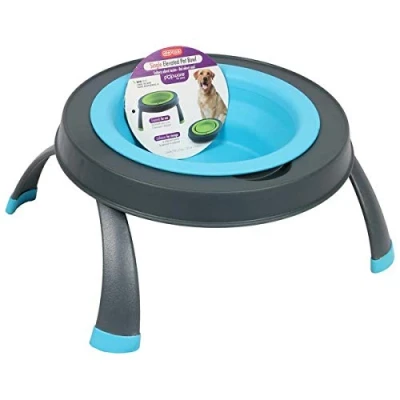 Image of Dexas Popware for Pets Single Elevated Pet Feeder, Gray/Blue, Large/4 Cup Capacity (PW140432312)