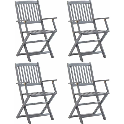 Image of vidaXL Folding Outdoor Chairs Set of 4 Durable and Easy to Clean Acacia Wood with Grey Wash Ideal for Garden Terrace Patio Weather Resistant Design
