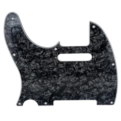 Image of Musiclily Left Handed 8 Hole Guitar Tele Pickguard for American/Mexican Made Fender Telecaster Standard Modern Style, 4Ply Black Pearl