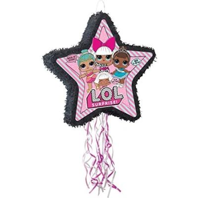 Image of Multicolor LOL Surprise Star Shaped Drum Pull Pinata (58cm x 55cm) 1 Piece Perfect for Parties &amp; Celebrations, Fun Interactive Activity Kids