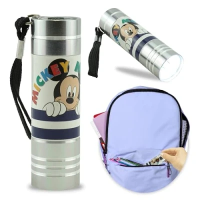 Image of Mickey Mouse Flashlight Torch, 9 LED Torch with Colors Mini for Kids Featuring TV Characters Boys 3+ Years Silver