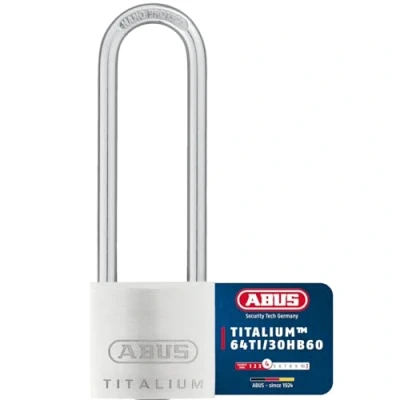 Image of ABUS Titalium 64TI/30HB60 padlock with high shackle basement lock body made of special aluminium hardened steel security level 4