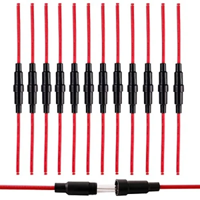 Image of QitinDasen 12Pcs Professional 5 X 20mm AGC Glass Tube Fuse Holder Inline Screw Type Cap, 32V 20A Box with 16 AWG Wire, for Fast Blow Fuses (Black)