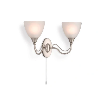 Image of Santana Switched 2 Light Indoor Wall Satin Steel, Opal Glass, E14
