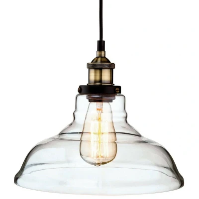 Image of Empire 1 Light Dome Ceiling Pendant Antique Brass, Clear Glass, E27