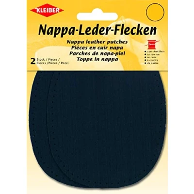 Image of Kleiber Sew on Nappa Leather elbow and knee patches 12.5 cm x 10 cm, Dark Blue, 2 per pack