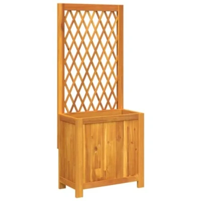 Image of vidaXL Wooden Planter with Trellis Raised Flower Bed Solid Acacia Garden, Patio, Terrace 55x29.5x132 cm