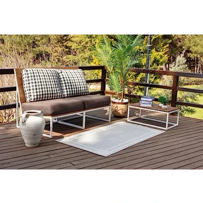 Image of Livabliss YeniceIndoor Outdoor Rug Large Boho for Living Room 80x150cm, Dining, Kitchen Vintage Patterned Neutral &amp; Coloured Rugs, Waterproof, Stain Durable, Grey and Ivory