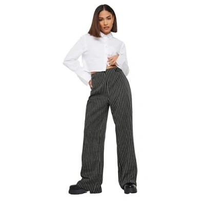 Image of PixieGirl Black Tab Detail Pinstripe Wide Leg Trousers Petite