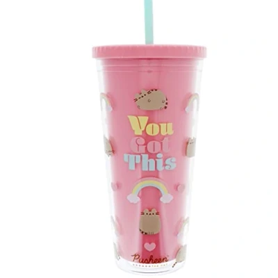 Image of Blueprint Collections Pusheen Beaker &amp; Straw 650ml Drinking Bottle Kawaii Water Cup with Gifts Stationery