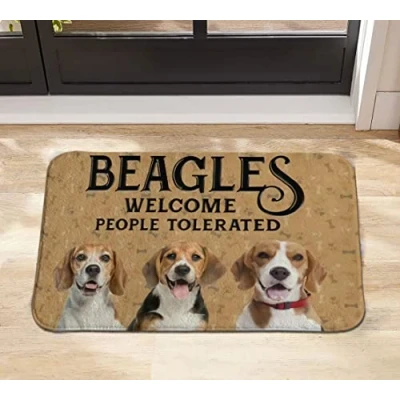 Image of Beagles Welcome People Tolerated Doormat,Outdoor Door Mat,Personalized Doormat,Welcome Doormat,Housewarming Decor Gift 24x16 Inch