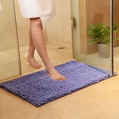 Image of ele ELEOPTION Microfiber Soft Shag Bathroom Mat Rug Kitchen Door Way Feet Anti slip Strip Absorbent Doormat Shower Rugs Shaggy Carpet (Purple, 50x80 cm)