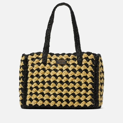 Image of Kate Spade New York High Tide Striped Crochet Raffia Medium Tote Bag
