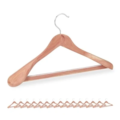 Image of Relaxdays Set of 16 Cedarwood Suit Hangers, Natural, 24 x 45.5 5.5 cm