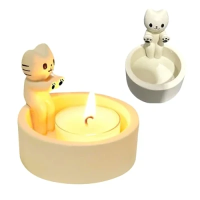 Image of XQMMGO Cat Candle Holder, Cute Tealight Holder Cat, Sweet Scented Light Cartoon Kitten Gift for Lovers (Black and White)