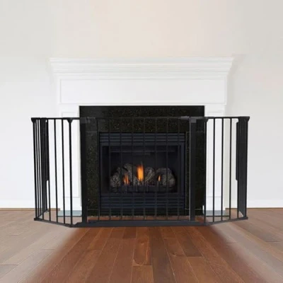 Image of Safetots Multi Panel Fire Surround, 49cm Deep x 105cm Wide, Black, 70cm Tall, Child and Pet Safety, Baby Toddler Guard, Safety Barrier for Fireplaces, Easy Installation