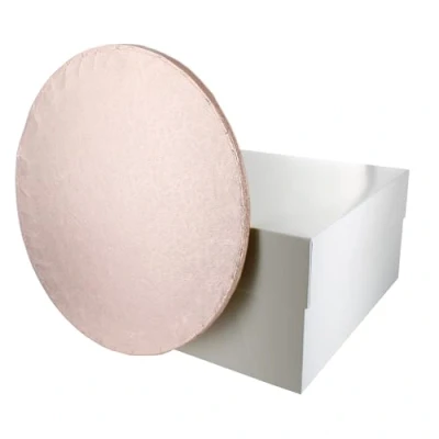 Image of Culpitt Rose Gold Board &amp; Box Set 8&quot; White Cake Drum, And Board, Storage Transport Combo