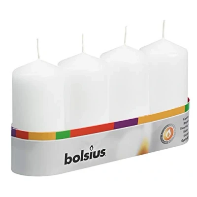 Image of Bolsius Pillar Candles White Pack of 4 Long Burning Time 20 Hours Household Interior Decoration Non Drip Unscented Easy to Relight Paraffin Wax 100 x 50 mm