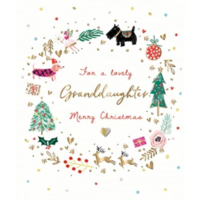 Image of for A Lovely Granddaughter Xmas Wreath Foiled Christmas Greeting Card Cards X14634K