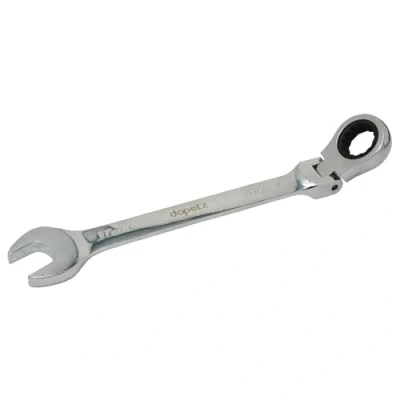 Image of Dapetz ® Flexible Head Ratchet Metric Spanner Open End Ring 17mm, Mirror Polished, Raised Panel Spanner, Chrome Vanadium Steel Combination Suitable for Mechanics Under Narrow Space Conditions