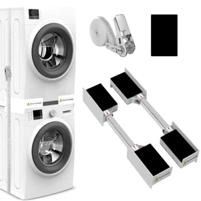 Image of NIUXX Universal Slim Stacking Kit for Washer and Dryer, Adjustable Frame Washing Machines with Depth 44.5 64 cm, Dryer Stack Stand Ratchet Ropes Anti Vibration Feet